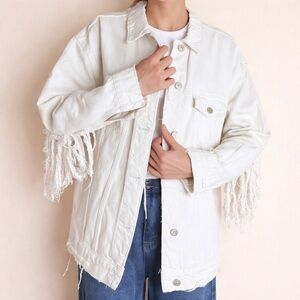 ZARA TRF White Fringe Denim Jacket